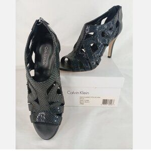 Pre-Owned Calvin Klein Kiani Classic Pyth/SS NPA Heels E9172 Black Size 7M
